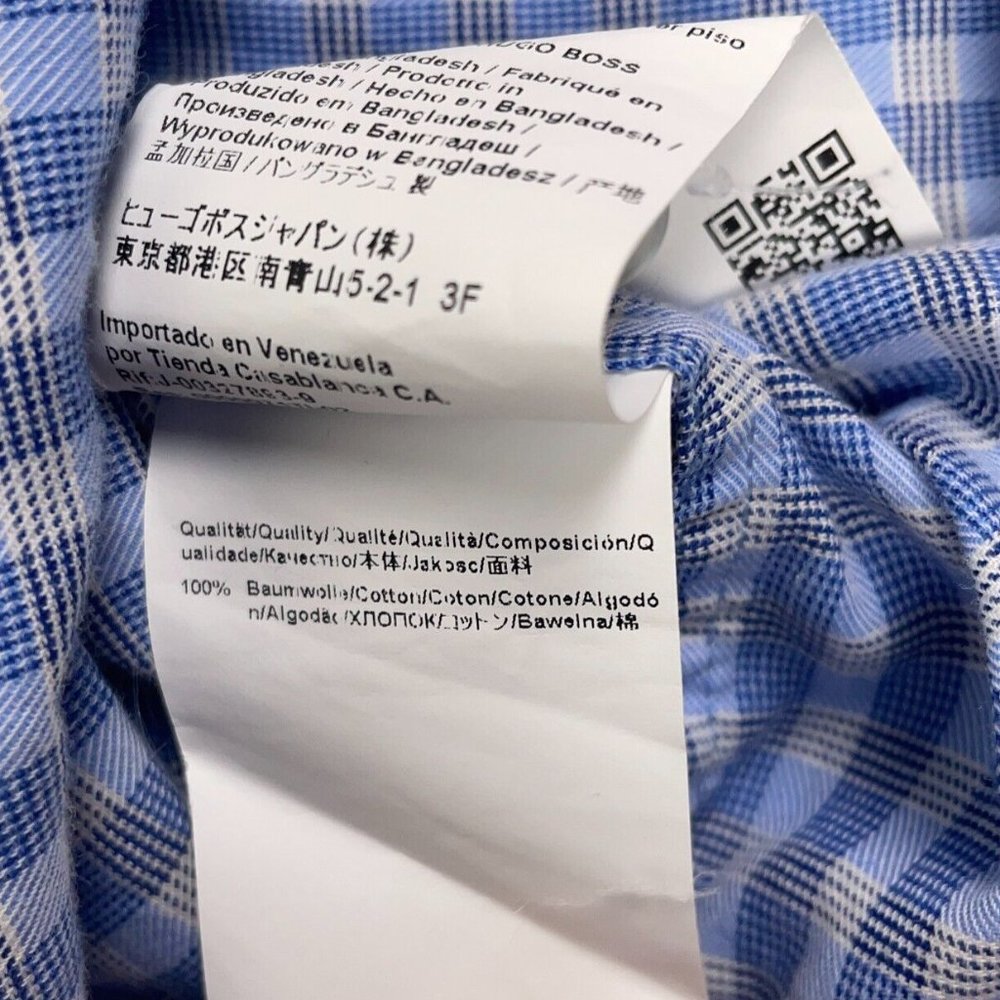 Hugo Boss Dress Shirt Mens 16.5 34/35 Blue Check Sharp Fit Long Sleeve Button Up - Picture 5 of 12